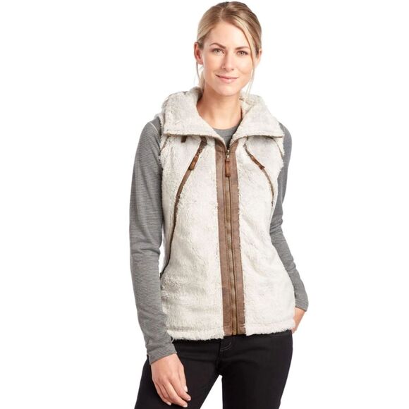 KUHL Flight Fleece Vest in Cream / Brown, Sherpa Vest Cozy Warm Women's SZ M - Picture 4 of 10